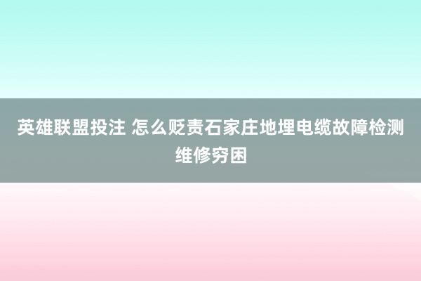 英雄联盟投注 怎么贬责石家庄地埋电缆故障检测维修穷困